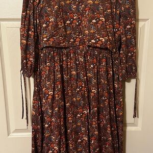 Women’s Brown Mushroom Print Midi Dress with Nursing Access